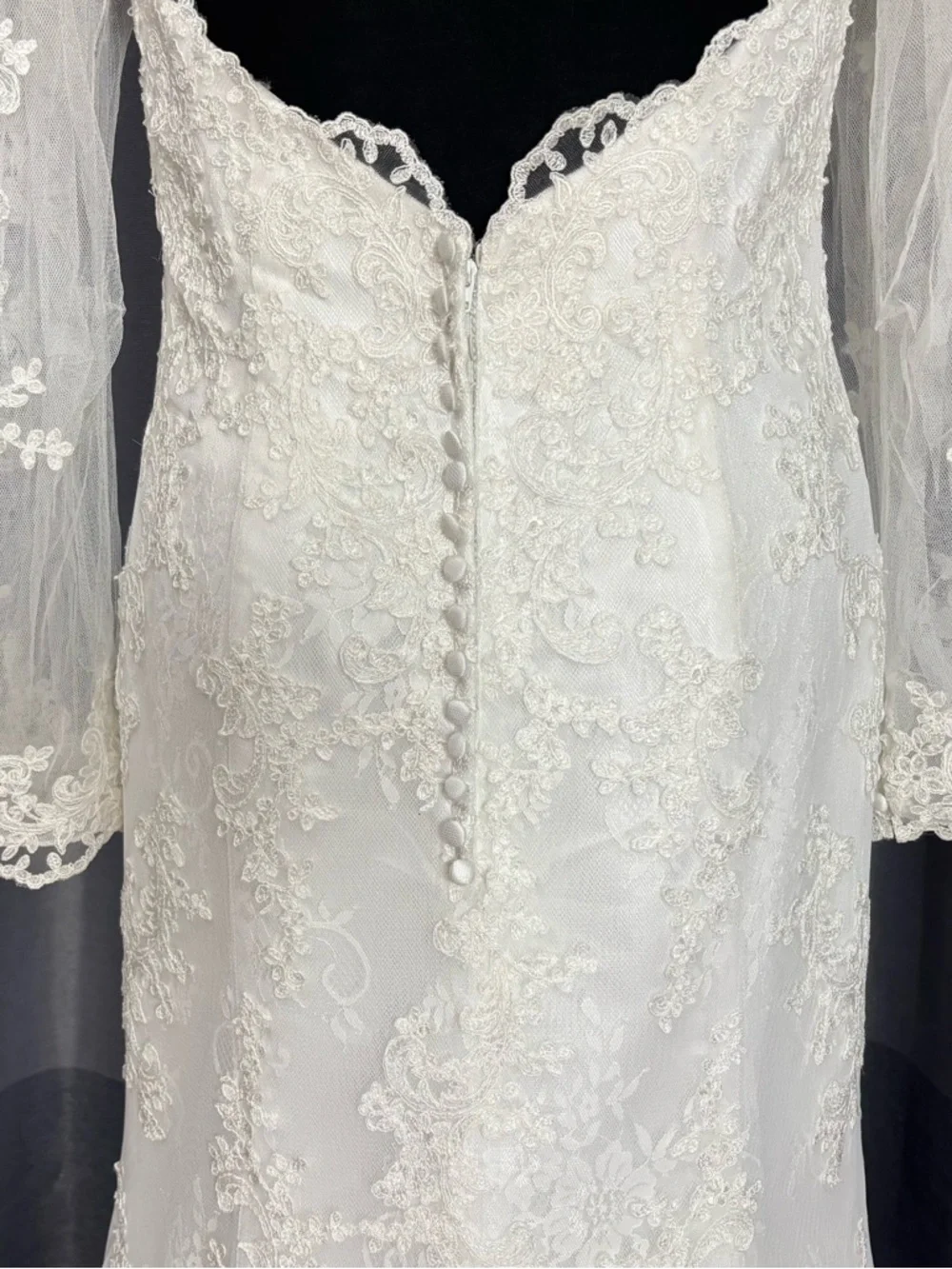 Alfred Angelo White Lace Backless Long Sleeve Bridal Wedding Gown 16 - Picture 7 of 15